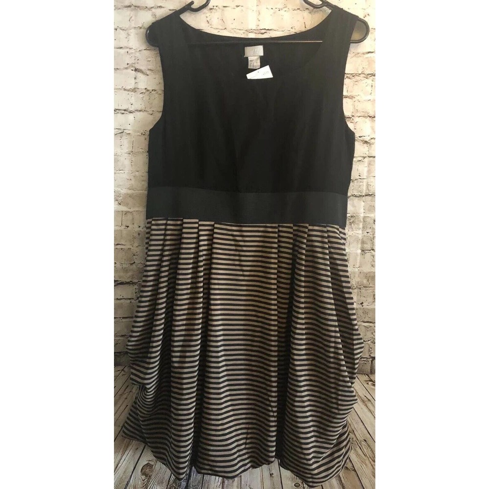 NEW H&M Women's Ladies Black/Brown Striped Sleeveless Bubble Skirt Dress Size 14